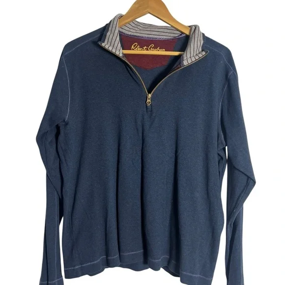 Robert Graham Burgundy and Navy Quarter-Zip Pullover - Size Large - Picture 2 of 4